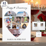 Cartão de Aniversário do Script de Colagem de Foto<br><div class="desc">Comemore qualquer aniversário (ou qualquer ocasião ou evento) com memórias fotográficas em uma única colagem fotográfica em forma de coração. A colagem cardíaca na frente contém 10 fotos e a dentro inclui uma em cada lado para um total de 12 imagens. A amostra mostrada é para qualquer aniversário de casamento,...</div>