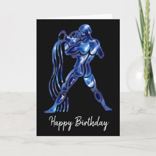 Cartão de Aniversário do Signo de Aquário Azul