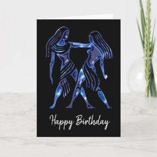 Cartão de Aniversário do Signo de Gêmeos Azul