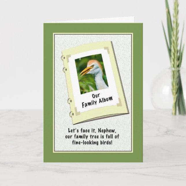 Cartão de aniversário do sobrinho com Egret de (Frente)