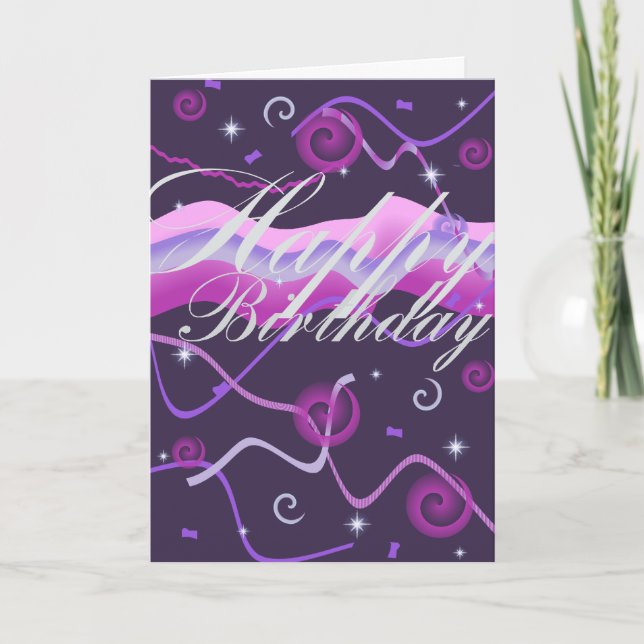 Cartão de Aniversário do Streamer & Confetti (Frente)