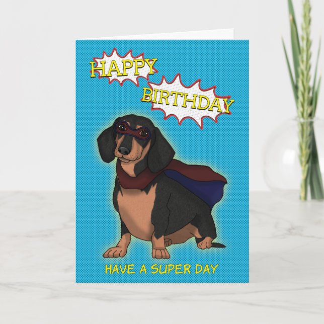 Cartão de Aniversário do Super Dachshund Dog (Frente)