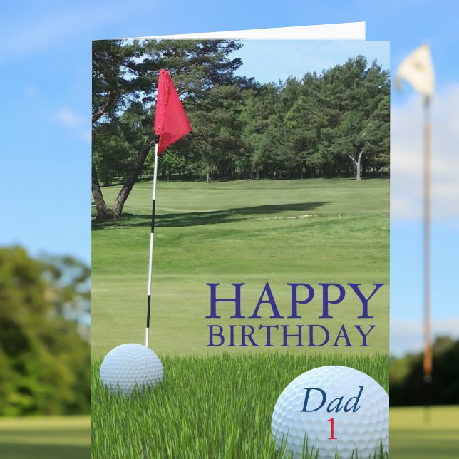 Cartão de aniversário do tema Golf para o Pai de G ('Fore' your golfing dad (and your golfing mom too) just add your birthday message)