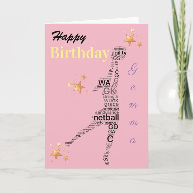 Cartão de Aniversário do Tema Netball Personalizad (Frente)