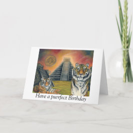 Cartão de Aniversário do Templo Maya e Tigres