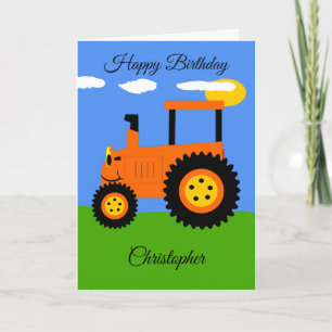 Cartão de Aniversário do Trator Laranja
