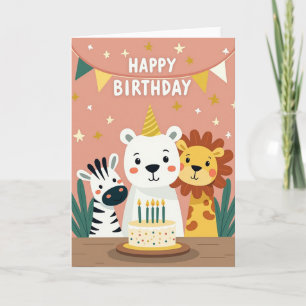 Cartão de Aniversário do Trio de Animais Alegres