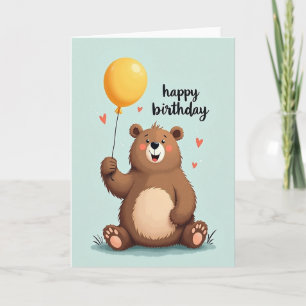 Cartão de Aniversário do Urso Alegre Balão