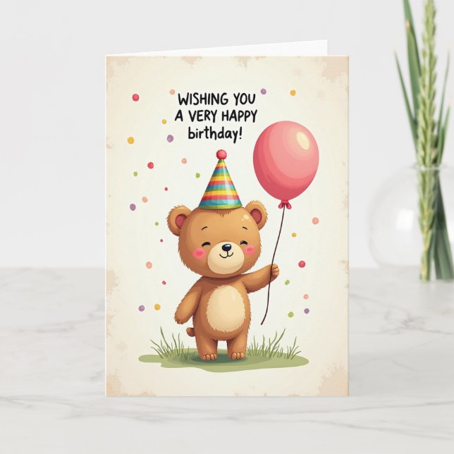 Cartão de Aniversário do Urso Balão (Frente)
