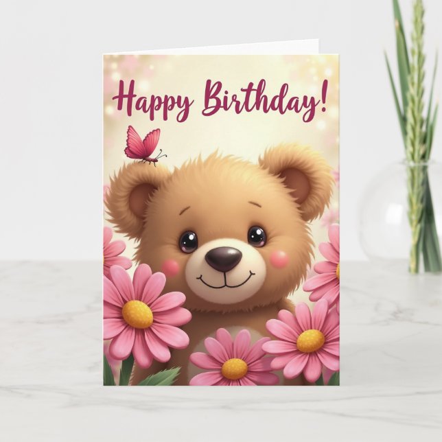 Cartão de Aniversário do Urso Borboleta (Frente)