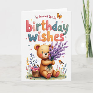 Cartão de Aniversário do Urso com Buquê Doce