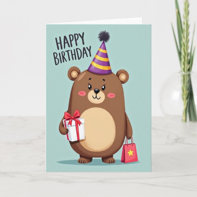 Cartão de Aniversário do Urso Doce (Frente)