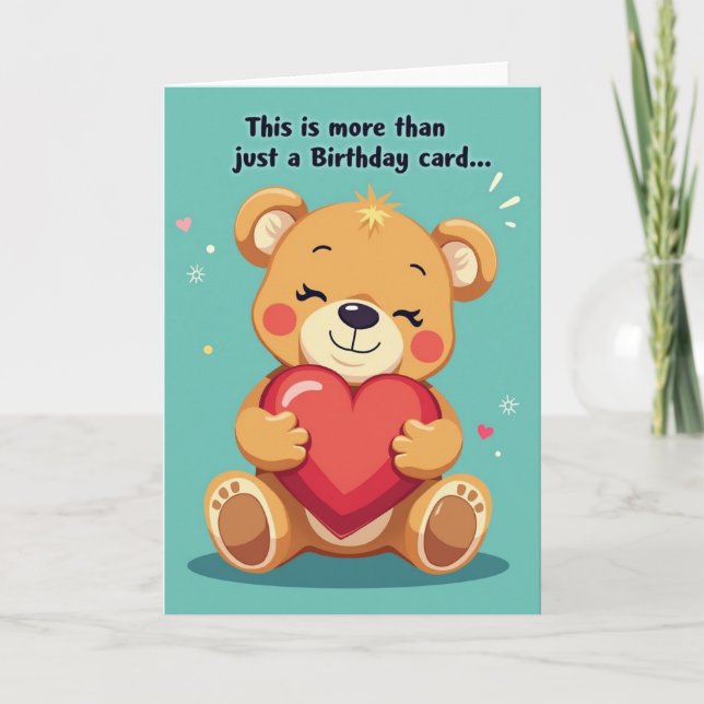Cartão de Aniversário do Urso Doce Coração (Frente)