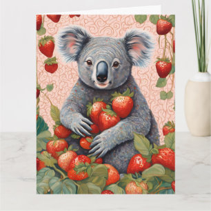 Cartão de Aniversário do Urso Koala, Cute Strawber