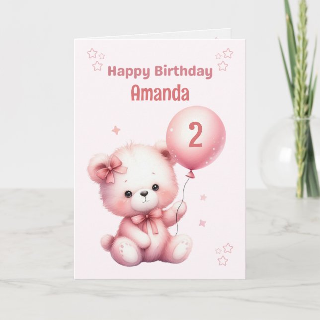 Cartão de Aniversário do Urso Rosa Personalizado (Frente)
