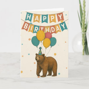 Cartão de Aniversário do Urso - Urso de Partido Bo
