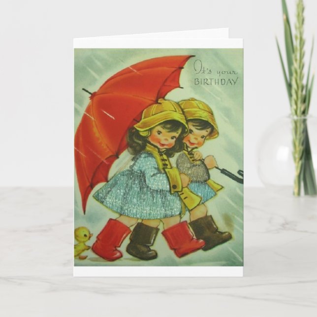 Cartão de aniversário do vintage (Frente)