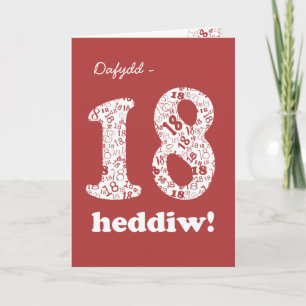 Cartão de Aniversário do Welsh Red Números Brancos