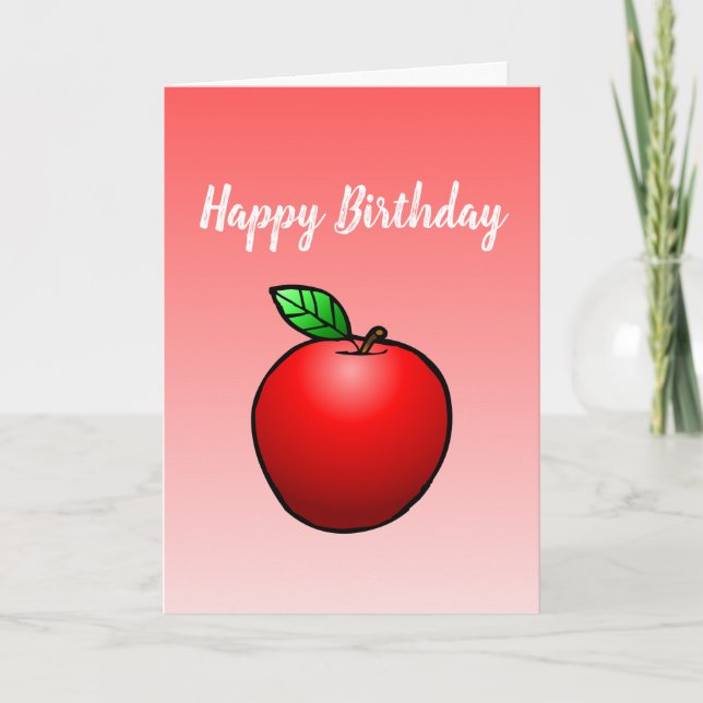 Cartão de Aniversário Dobra com Maçã Vermelha (Frente)
