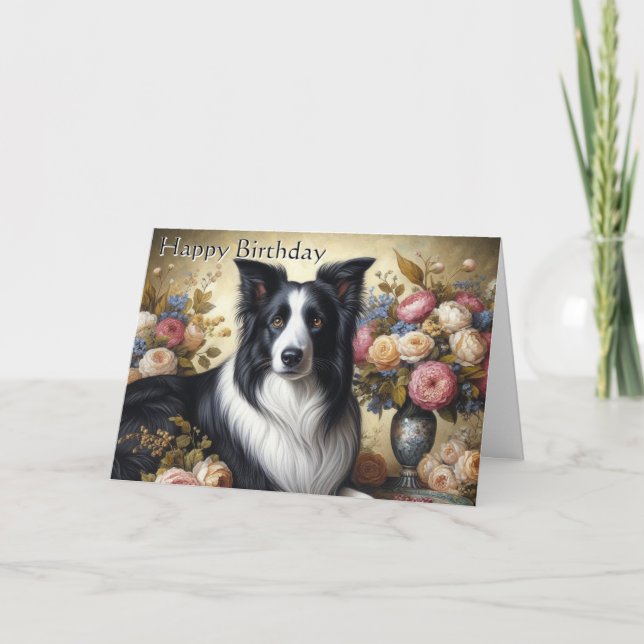 Cartão de Aniversário Dobrado Border Collie (Frente)
