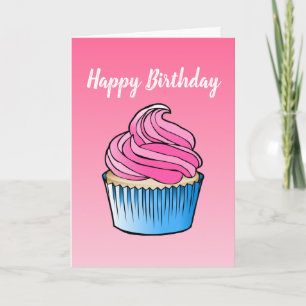 Cartão de aniversário dobrado com Cupcake Rosa
