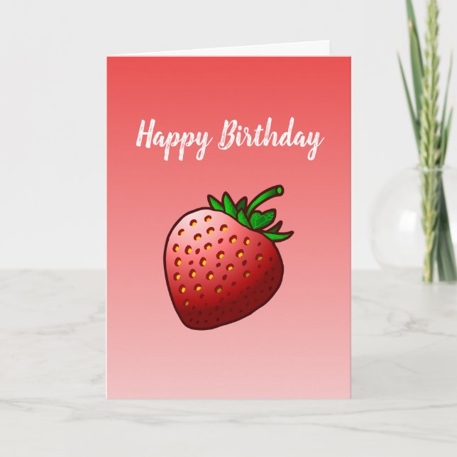 Cartão de Aniversário Dobrado Morango Vermelho (Frente)