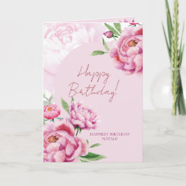 Cartão de Aniversário Dobrado Peônia Rosa