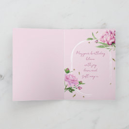 Cartão de Aniversário Dobrado Peônia Rosa