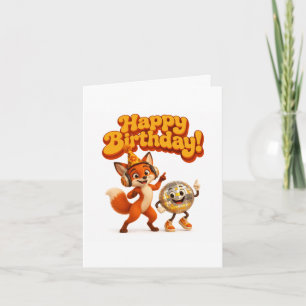 Cartão de aniversário dobrado Retro Disco Fox
