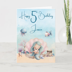 Cartão de aniversário dobrável da Sereia 5º Aniver