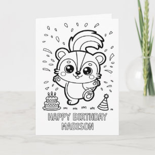 cartão de aniversário dobrável de gambá para color