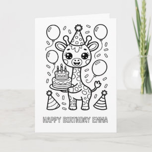 cartão de aniversário dobrável de girafa para colo