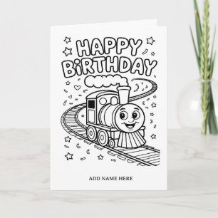 cartão de aniversário dobrável de trem para colori