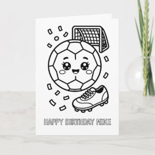 cartão de aniversário dobrável para colorir de fut