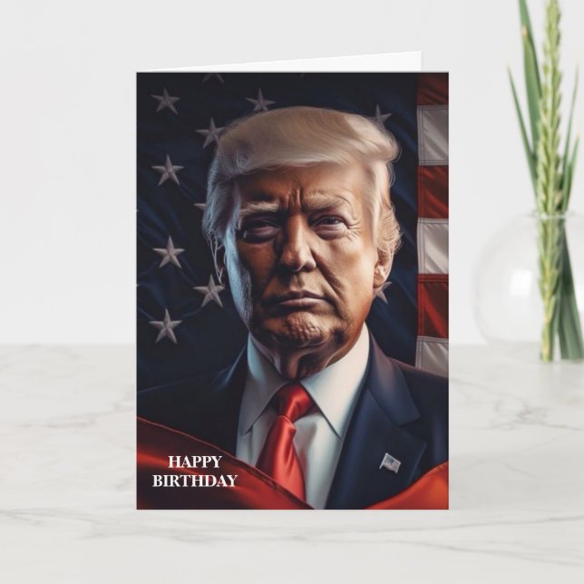 CARTÃO DE ANIVERSÁRIO DONALD TRUMP AMERICAN FLAG (Frente)