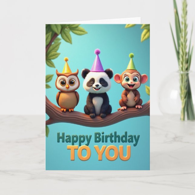 Cartão de Aniversário dos Critters Alegres (Frente)