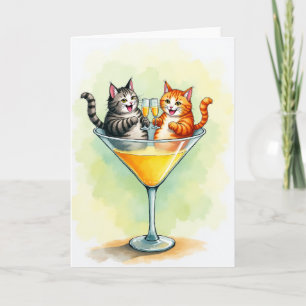 Cartão de Aniversário dos Gatos Brindando