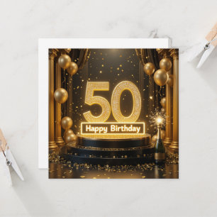 Cartão de aniversário Dourado 50º
