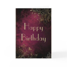 Cartão de Aniversário Dourado Elegante Burgundy e 