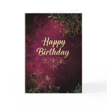 Cartão de Aniversário Dourado Elegante Burgundy e 