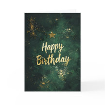 Cartão de Aniversário Dourado Elegante Verde e Fau