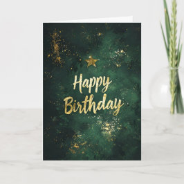 Cartão de Aniversário Dourado Elegante Verde e Fau