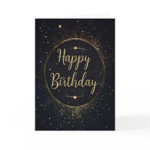 Cartão de Aniversário Dourado Preto e Preto