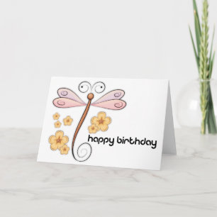 Cartão de Aniversário Dragonfly Flowers Feliz Aniv