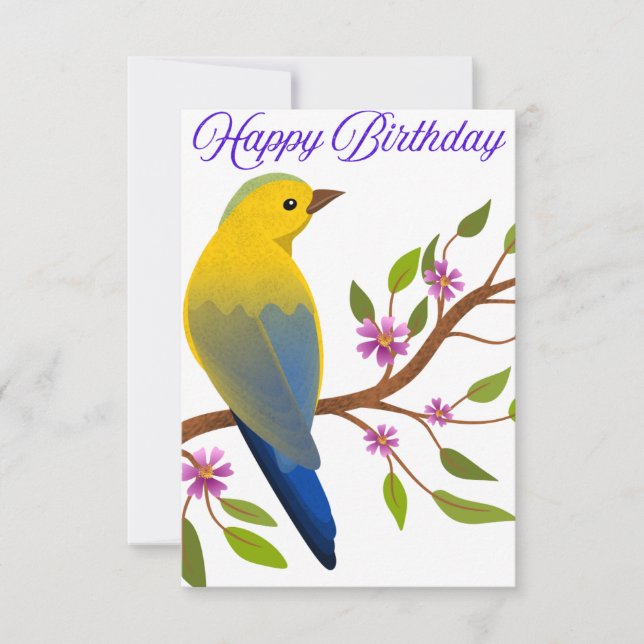 Cartão de Aniversário Duro com Pássaro Colorido (Frente)