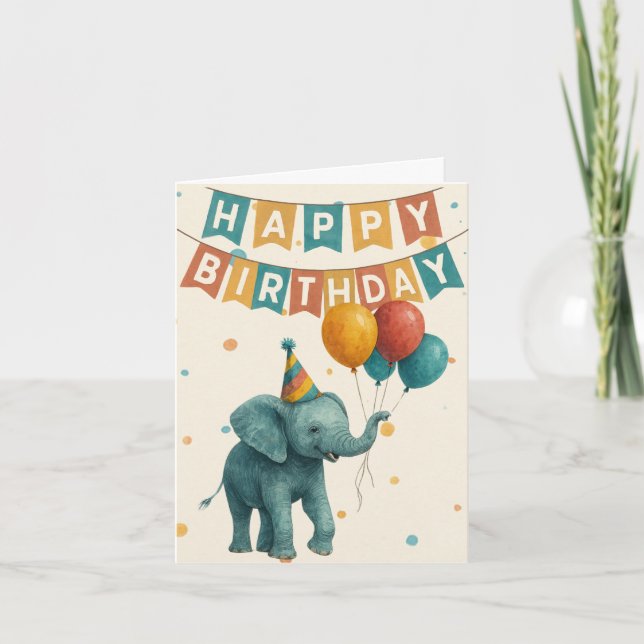 Cartão de aniversário elefante - Animal de festa a (Frente)