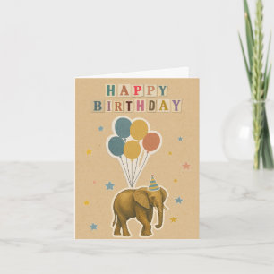 Cartão de aniversário elefante com balões