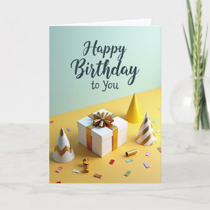 Cartão de Aniversário Elegante Amarelo Hortelã