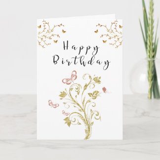Cartão de Aniversário Elegante Borboleta Floral Do