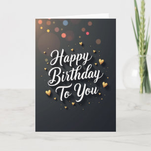 Cartão de Aniversário Elegante com Corações Dourad
